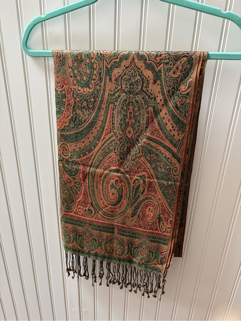 Gorgeous Talbots Green and Rust Paisley 100% Silk Pashmina